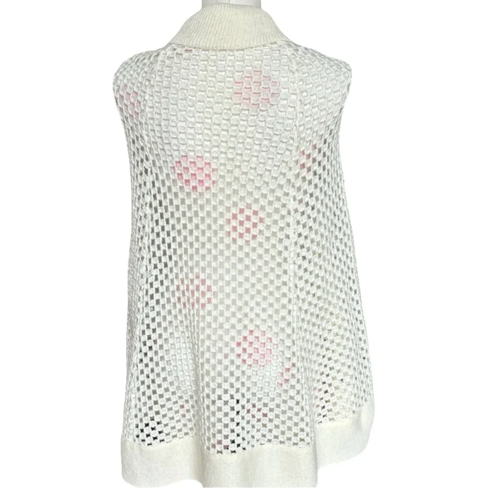 Vintage 60s Crochet knit cape - cream -one size - Picture 4 of 5